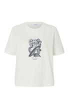 Selected Femme Slfessential Ss Boxy Printed Ink Tee Kräm