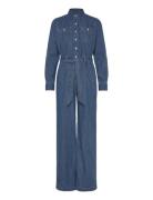 Lauren Ralph Lauren Denim Wide-Leg Jumpsuit Blå