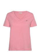 GANT Reg Shield Ss V-Neck T-Shirt Rosa