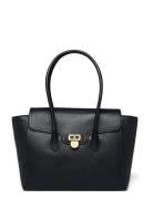 Lauren Ralph Lauren Pebbled Leather Large Tanner Satchel Svart