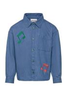 Mini Rodini Note Emb Lightweight Denim Ls Shirt Blå