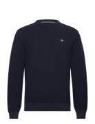 GANT Micro Textured Cotton C-Neck Marinblå