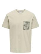 ONLY & SONS Onsperry Life Reg Leaf Ss Pockettee Noos Beige