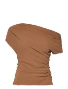 Mango Asymmetric Ruched Top Brun