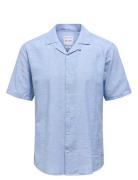 ONLY & SONS Onscaiden Ss Solid Resort Linen Shirt Blå