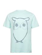 Knowledge Cotton Apparel Regular Big Owl Front Print T-Shirt Blå